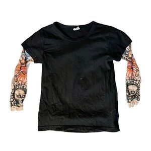 Jr Grunge Tatoo-Sleeve T-Shirt, Sz 110 (4-5)